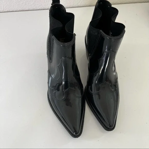 Sam Edelman Pointed Toe Western Bootie Rubber Rain Boot Size 6 Black - Picture 7 of 9